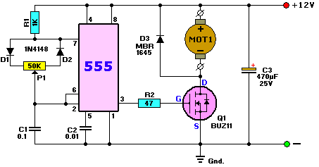 PWM dimmer circuit using 555 timer chip