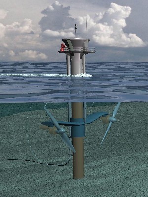 Artist's impression of MCT Seagen pile mounted twin rotor tidal turbine