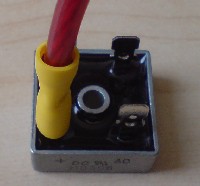 Bridge rectifier connection with 10 AWG cable and crimp connector